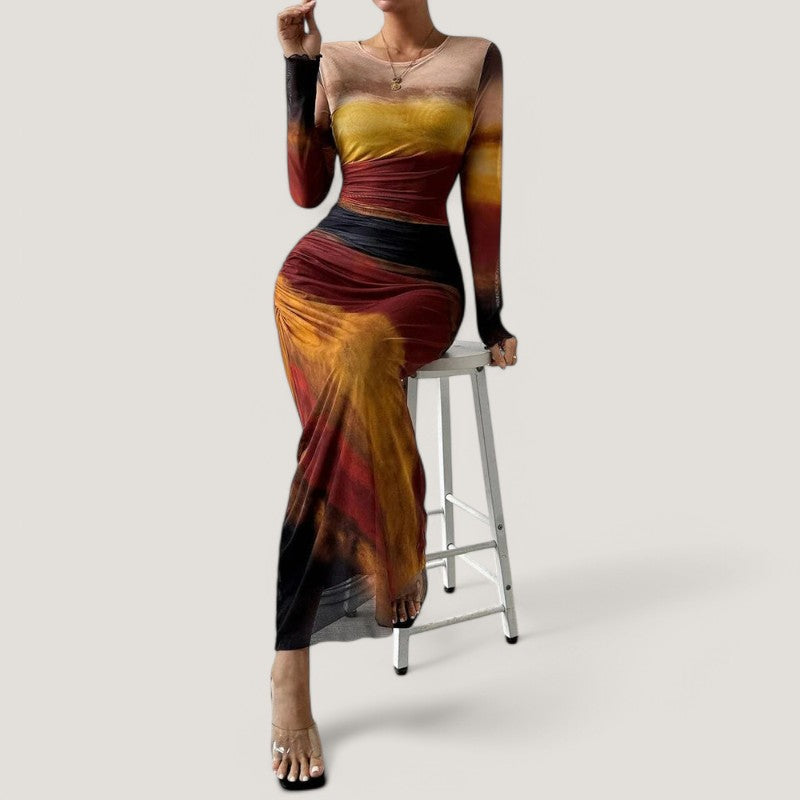 Kvinnors Maxi Klänning Långärmad Polyester 4