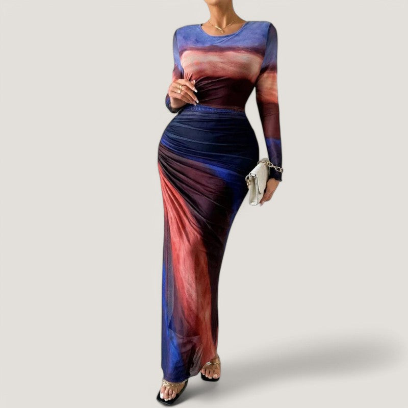 Kvinnors Maxi Klänning Långärmad Polyester 5