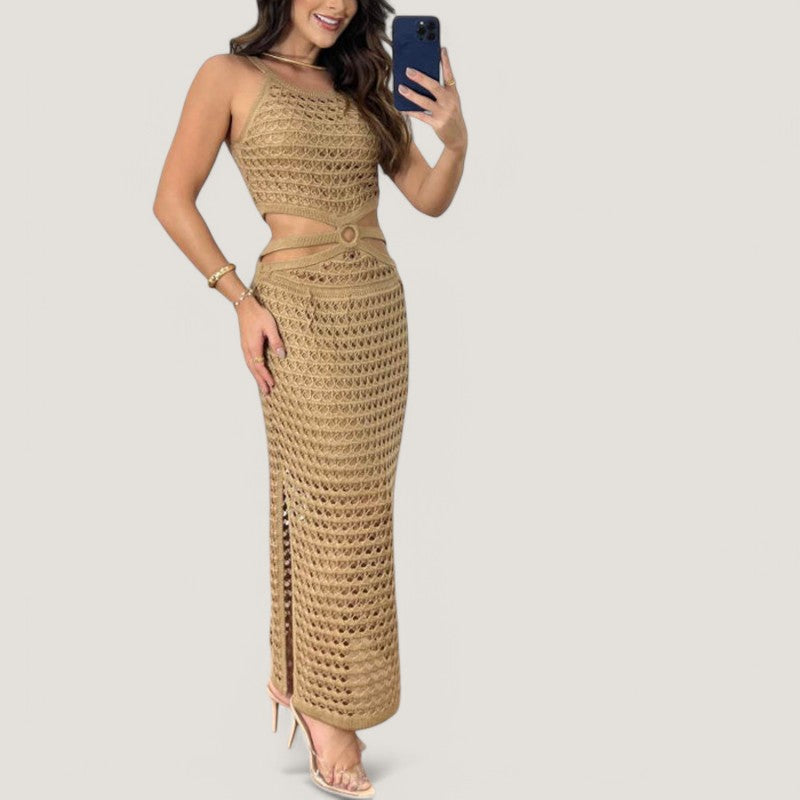 Kvinnors Maxi Klänning Med Utskärning Och Stickad Textur 1