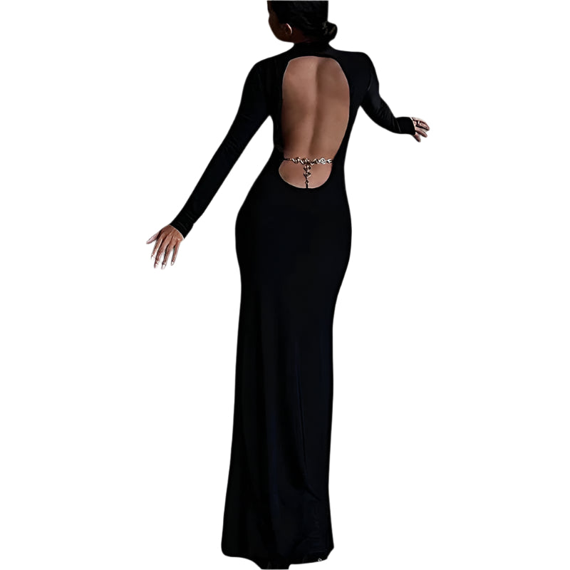 Kvinnors Maxi Klänning Rygglös med Kedjedetalj 0