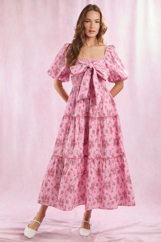 Kvinnors Maxi Klänning med Blommönster och Framknutning 1