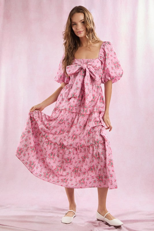 Kvinnors Maxi Klänning med Blommönster och Framknutning 2