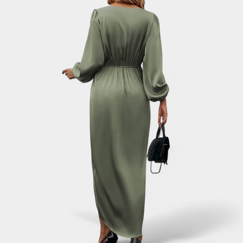 Kvinnors Maxiklänning Långärmad Polyester Hög Slits 1