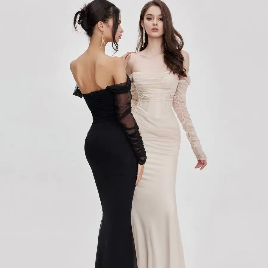 Kvinnors Mermaid Klänning Off-Shoulder Mesh 2