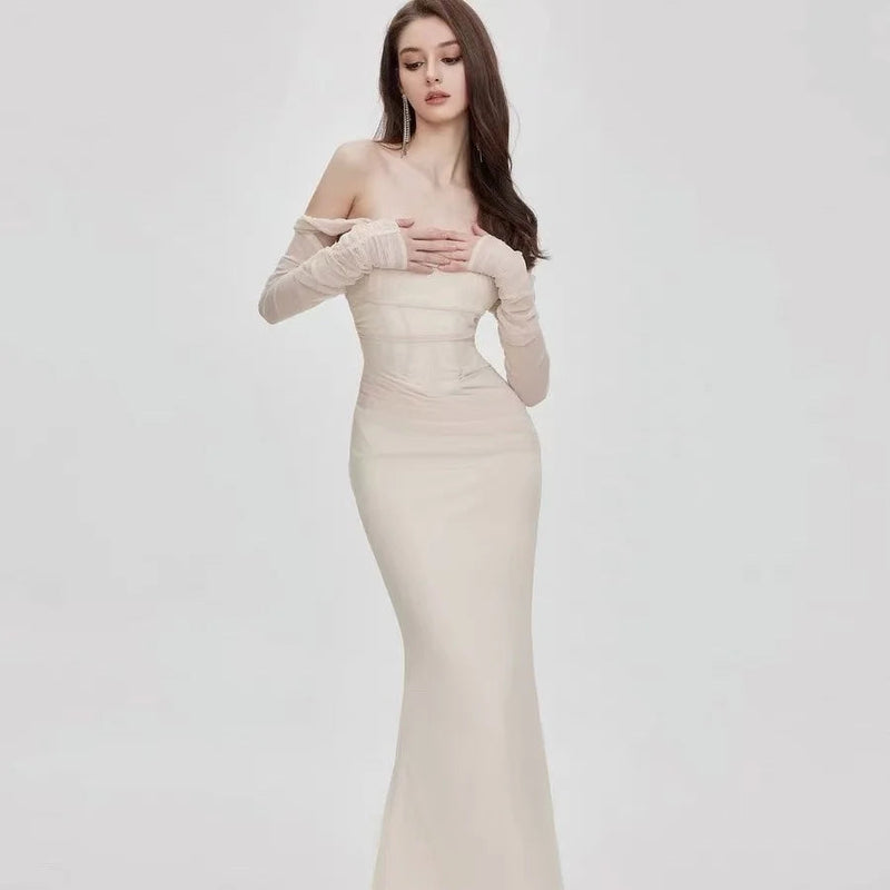Kvinnors Mermaid Klänning Off-Shoulder Mesh 5