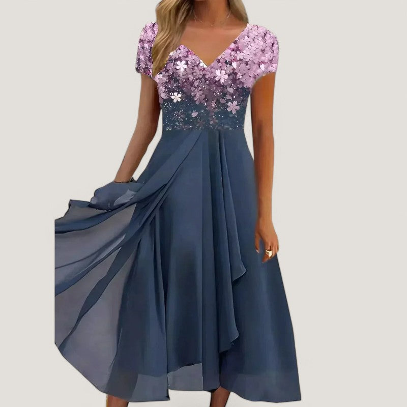 Kvinnors Midi Klänning Blommig Chiffon 3