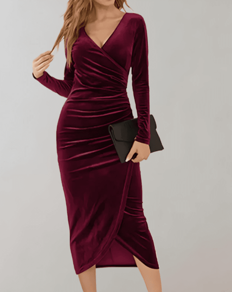 Kvinnors Midi Klänning Bodycon i Lyxigt Velour 3