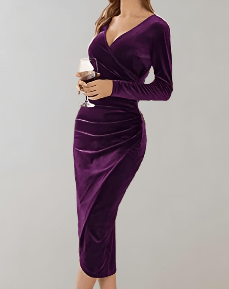 Kvinnors Midi Klänning Bodycon i Lyxigt Velour 4