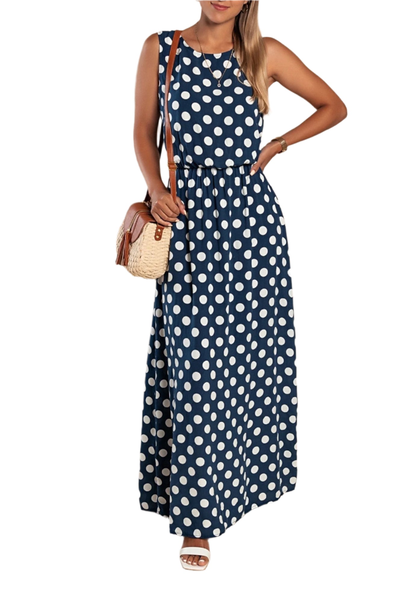 Kvinnors Midi Klänning Prickig Lätt Tyg 0