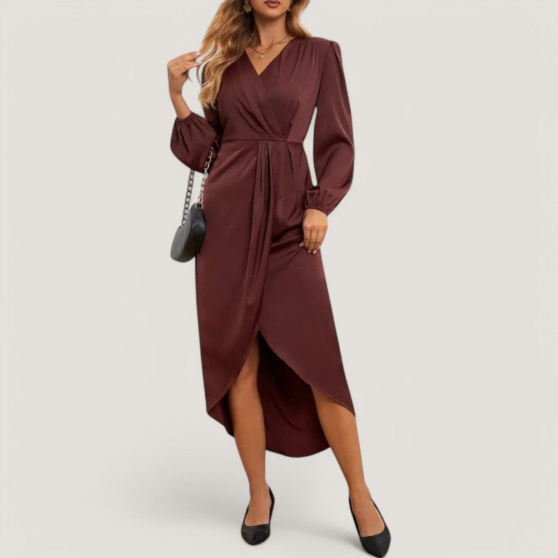 Kvinnors Midi Klänning V-ringad Design 1