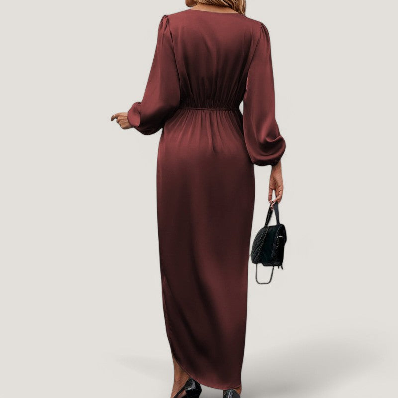 Kvinnors Midi Klänning V-ringad Design 4