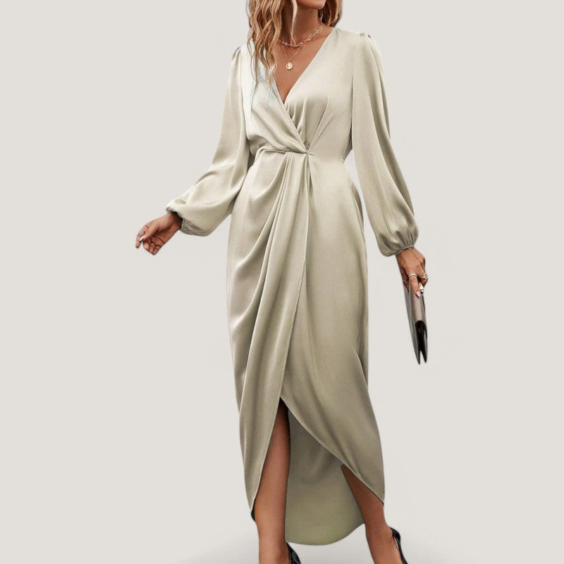 Kvinnors Midi Klänning V-ringad Design 8