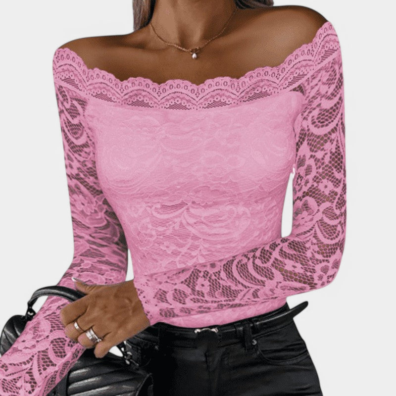 Kvinnors Off-Shoulder Top i Spets med Långa Ärmar 3