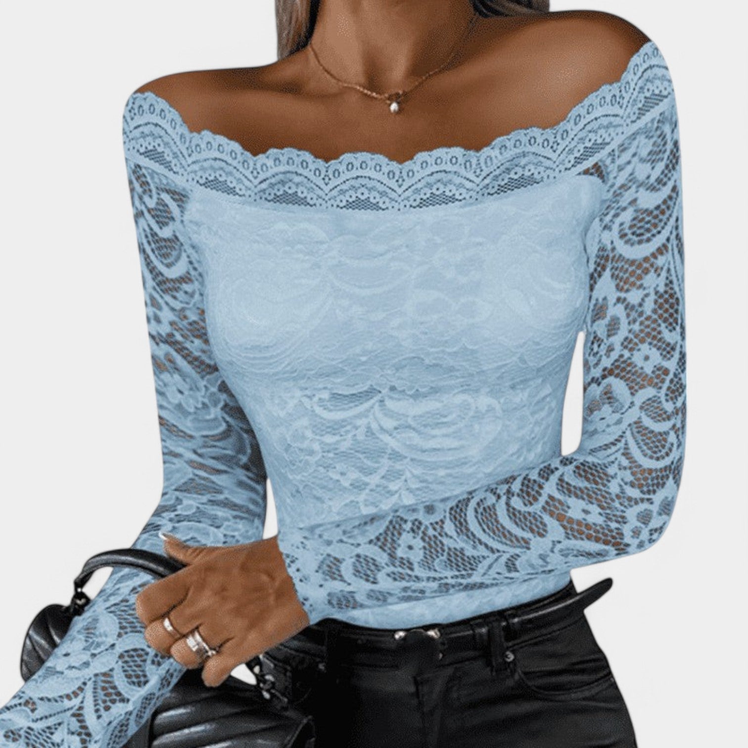 Kvinnors Off-Shoulder Top i Spets med Långa Ärmar 4
