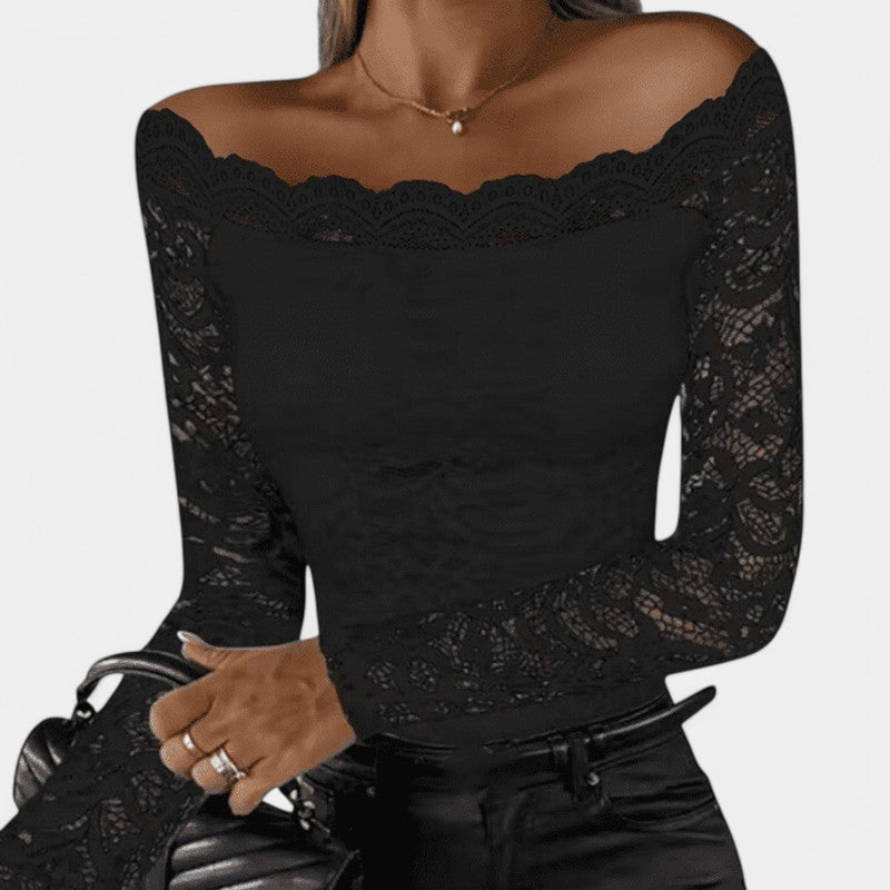 Kvinnors Off-Shoulder Top i Spets med Långa Ärmar 5