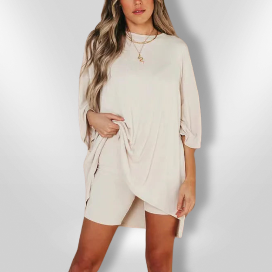 Kvinnors Oversized Topp och Avslappnade Shorts Mjuk Lätt Tyg 9