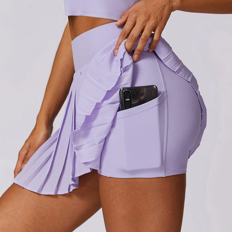 Kvinnors Plisserad Kjol Med Inbyggda Shorts Polyester Elastan 4