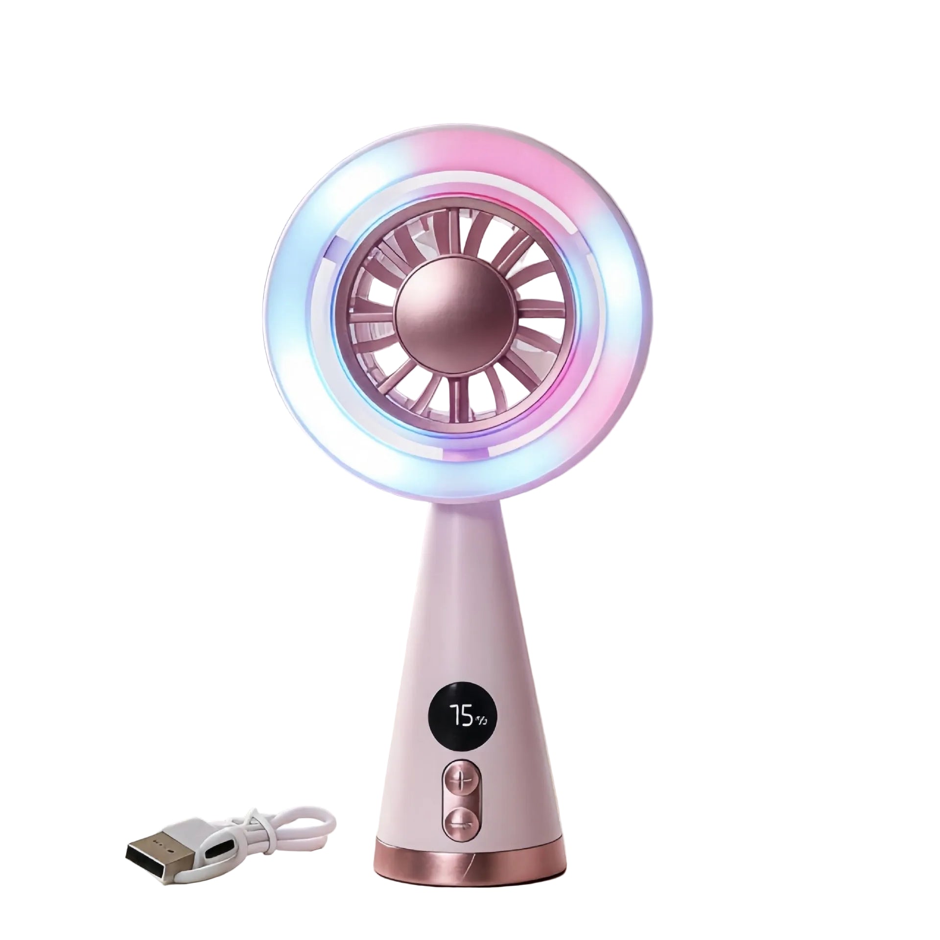Kvinnors Portabel Minifläkt med LED-belysning och Digital Hastighetskontroll 0