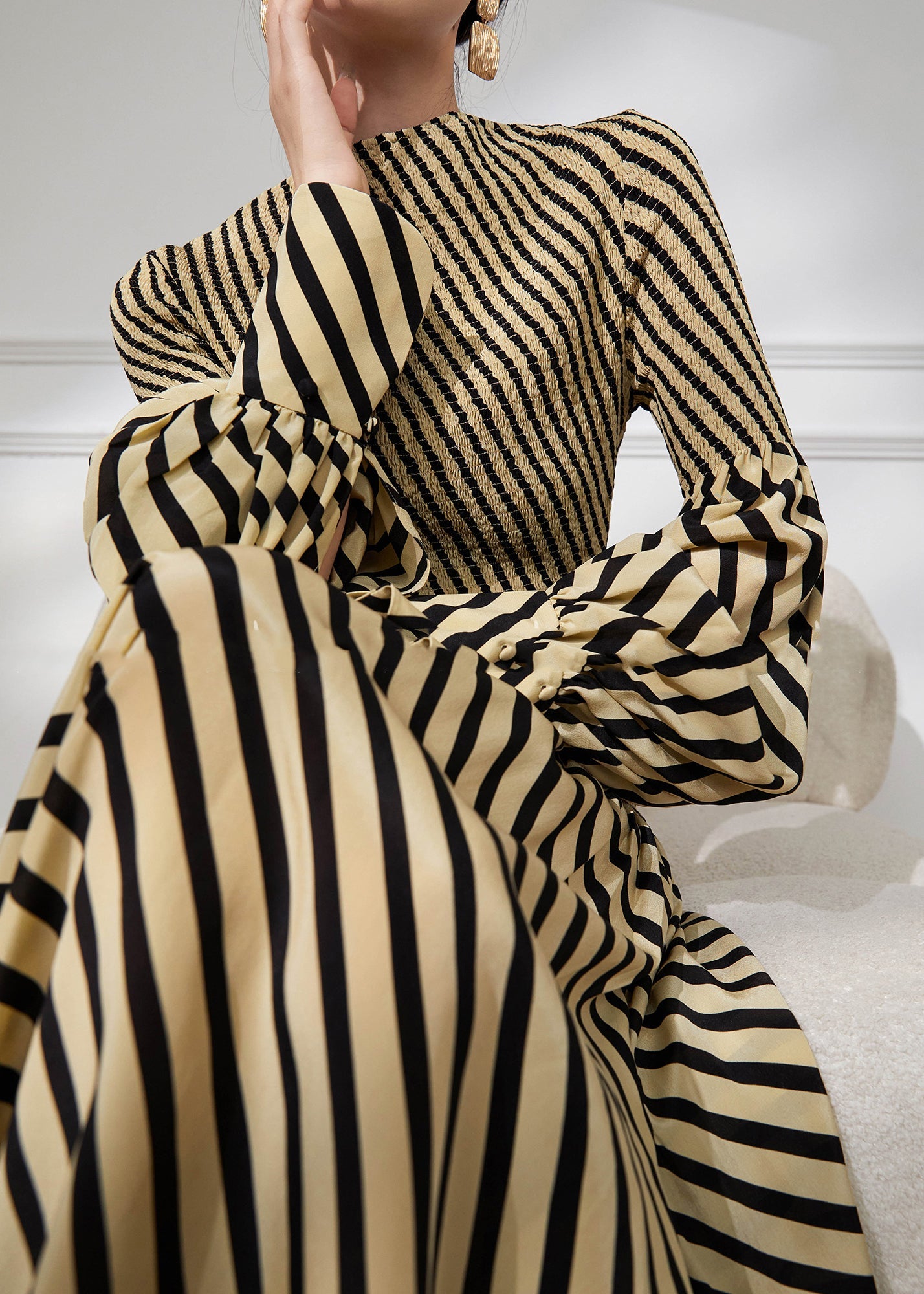 Kvinnors Randig O-Hals Klänning med Lös Passform 0