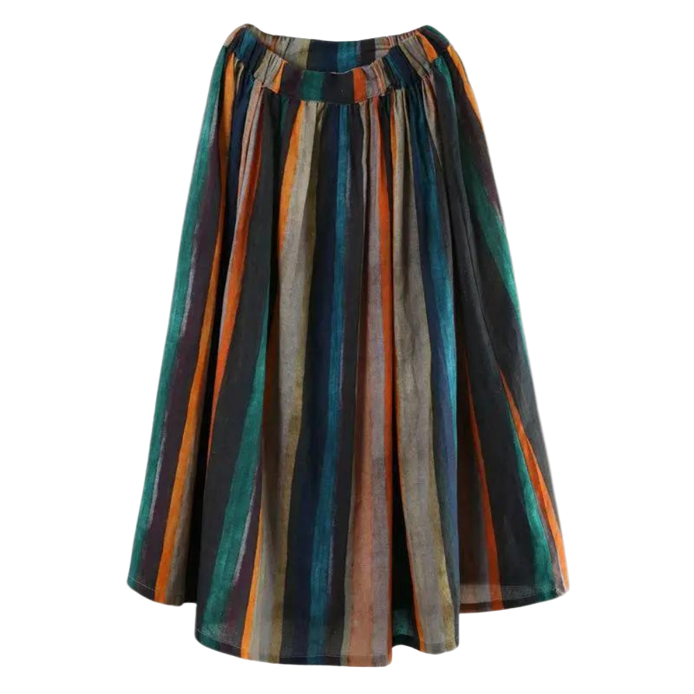 Kvinnors Retro Nederdel med Randig Design 0