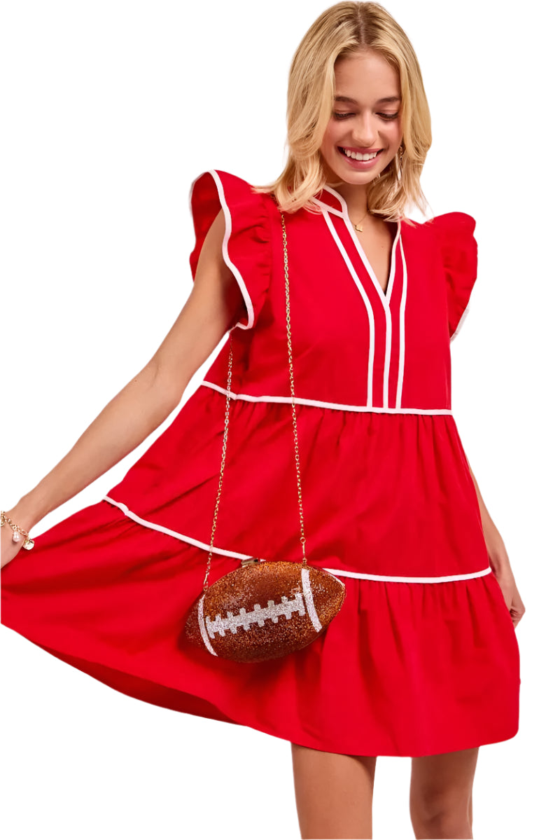 Kvinnors Ruffled Klänning Tiered 100% Bomull med Kontrastdetaljer 0