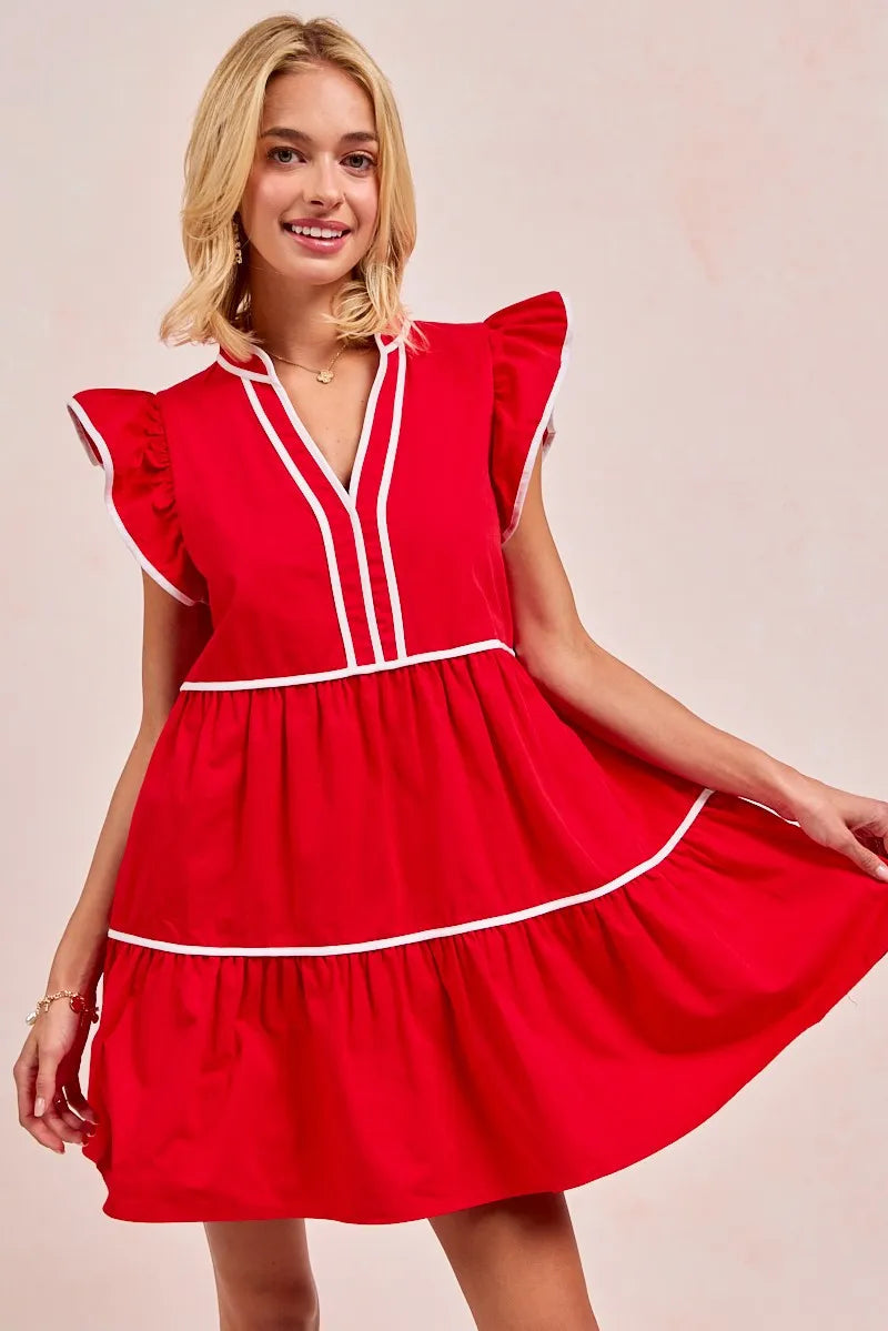 Kvinnors Ruffled Klänning Tiered 100% Bomull med Kontrastdetaljer 5