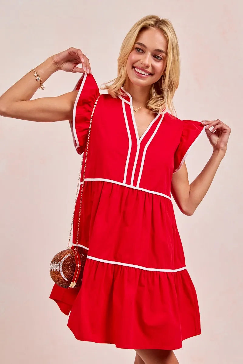 Kvinnors Ruffled Klänning Tiered 100% Bomull med Kontrastdetaljer 7