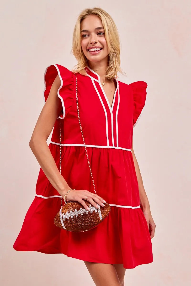 Kvinnors Ruffled Klänning Tiered 100% Bomull med Kontrastdetaljer 8