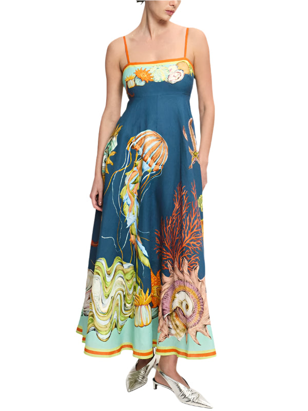 Kvinnors Semester Klänning Graffiti Bomull och Linne 0