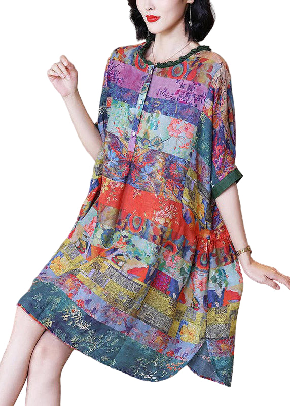 Kvinnors Semesterklänning med Volanger och Knappdetaljer 0