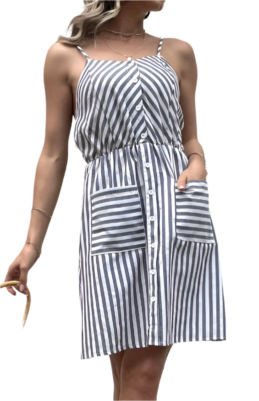 Kvinnors Slipklänning Randig Bomull Linne 0