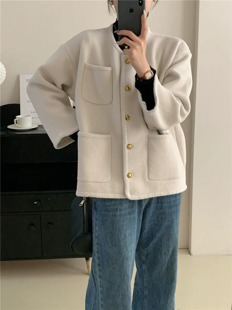 Kvinnors Stickad Cardigan med Avslappnad Passform 0