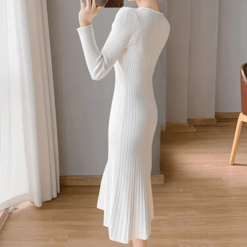 Kvinnors Stickad Klänning Komfortabel Stil Polyester 3