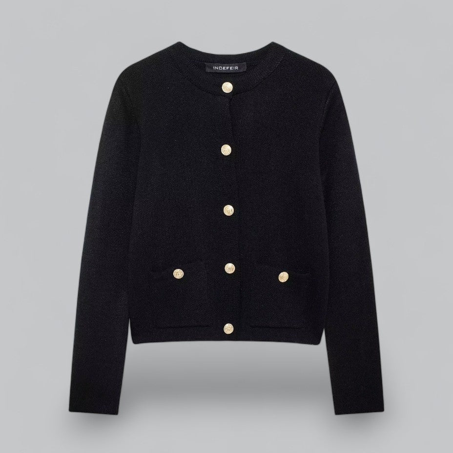 Kvinnors Stickad Kofta Med Guldknappar Stilren Design 8