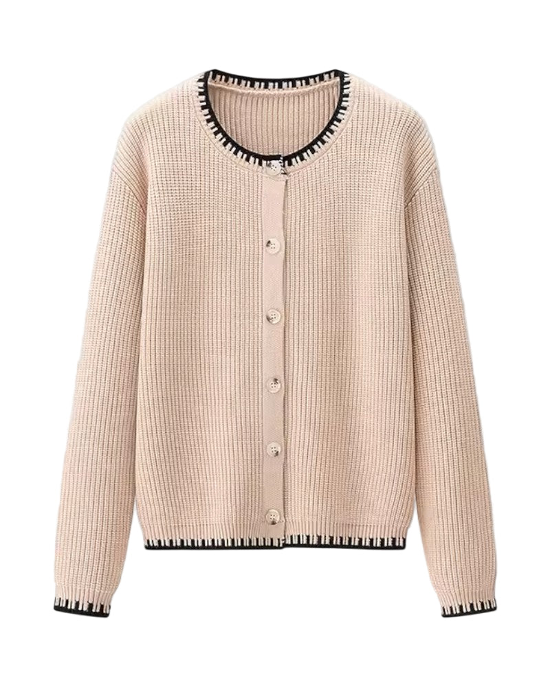 Kvinnors Stickad Kofta Rund Hals Enkelknäppt 0