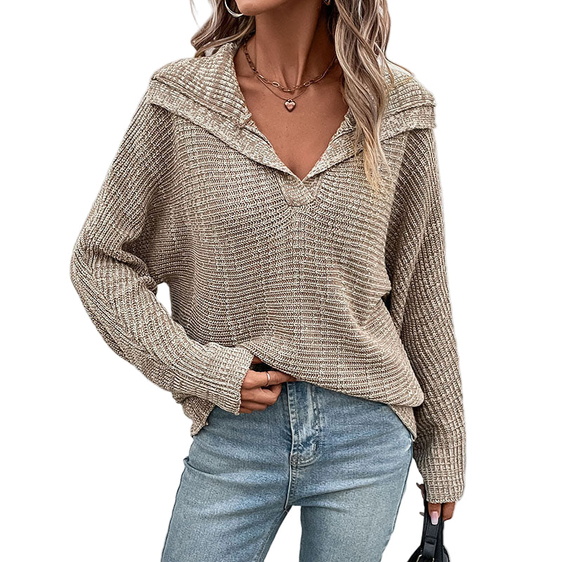 Kvinnors Stickad Tröja Med Krage Tidlös Stil 0