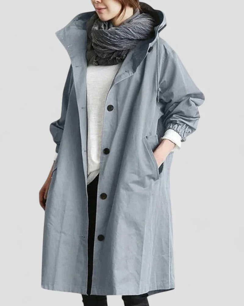 Kvinnors Trenchcoat Med Huva Vattentålig Longline Design 1
