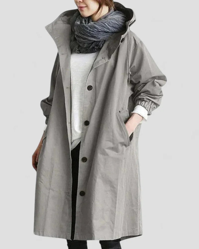 Kvinnors Trenchcoat Med Huva Vattentålig Longline Design 2