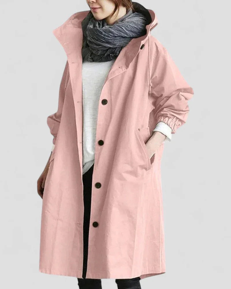 Kvinnors Trenchcoat Med Huva Vattentålig Longline Design 3
