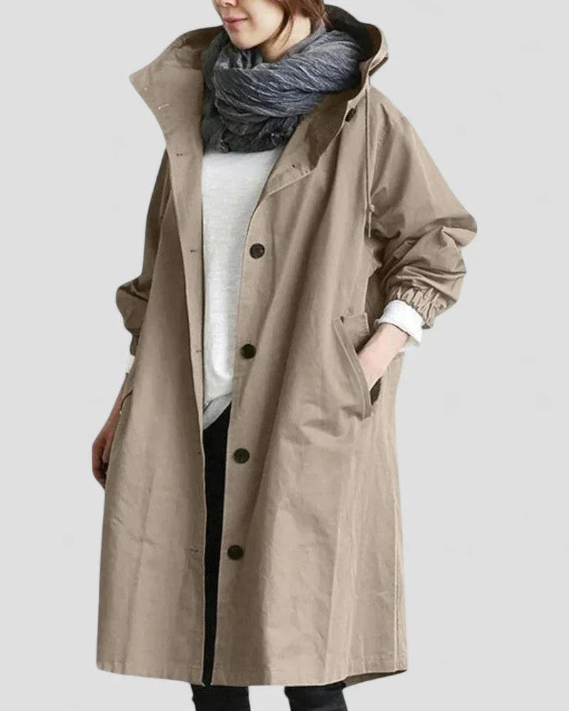 Kvinnors Trenchcoat Med Huva Vattentålig Longline Design 4