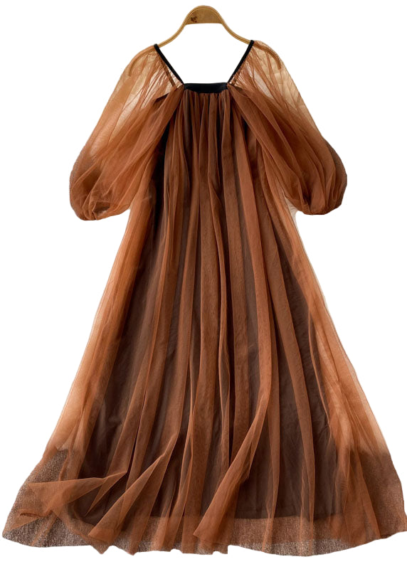 Kvinnors Tulle Klänning Fyrkantig Krage Lanternärm 0