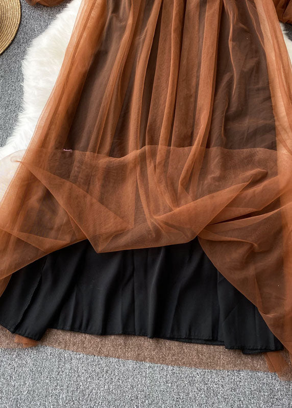 Kvinnors Tulle Klänning Fyrkantig Krage Lanternärm 3