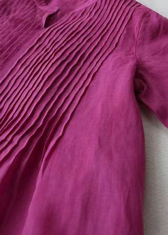 Kvinnors V-hals Klänning med Rynkiga Fickor och Patchwork-design 2