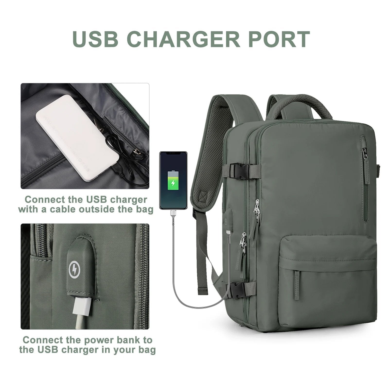 Kvinnors Vattentät Reseryggsäck med USB-laddning 5