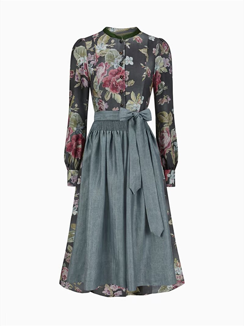 Kvinnors Vintage Dirndl Klänning Blommönster 4