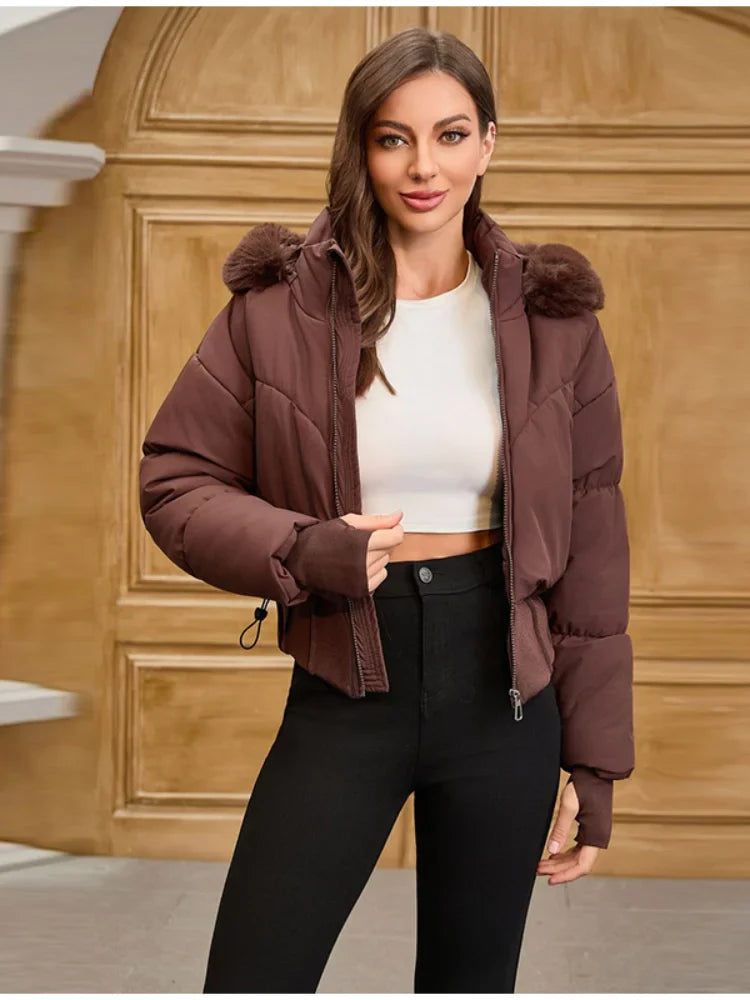 Kvinnors Vinterjacka Quiltad med Huva 1