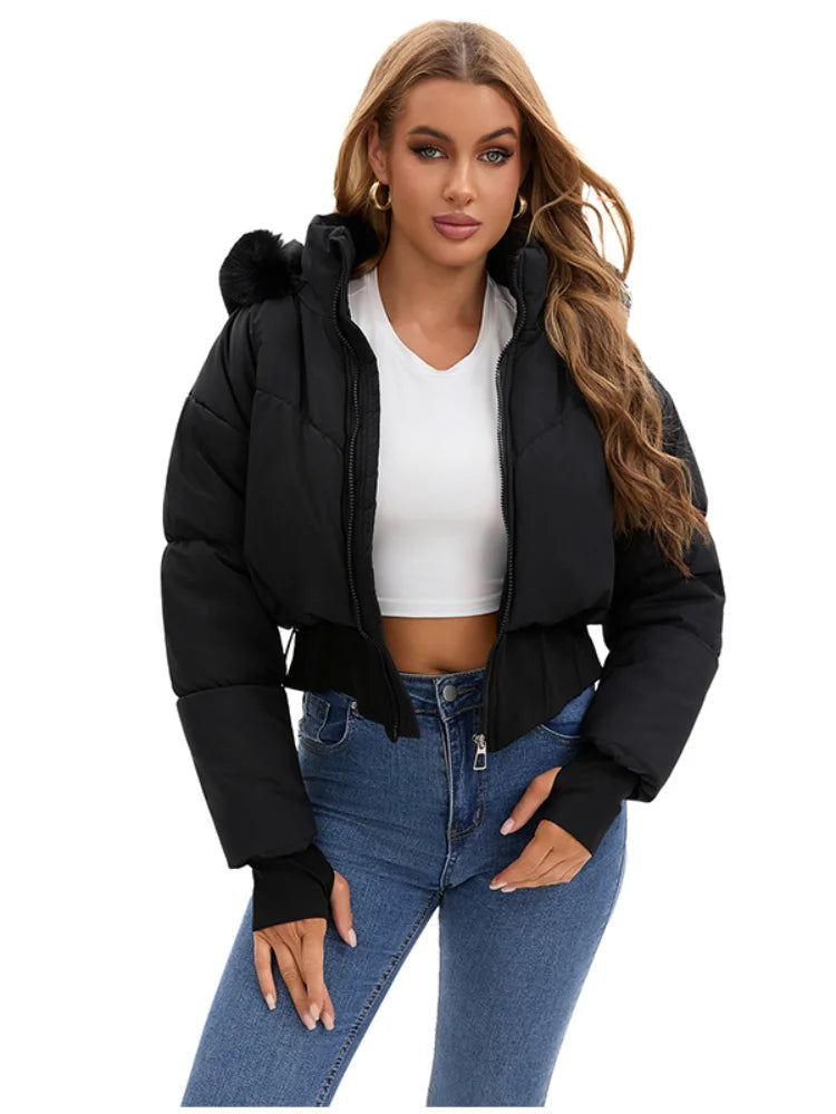Kvinnors Vinterjacka Quiltad med Huva 2