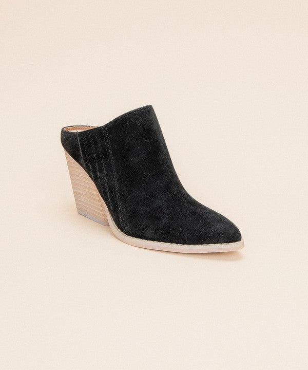 Kvinnors Wedge Mule Chunky Hill Öppen Bak Svart 1