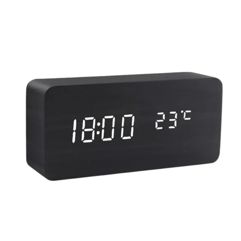 LED Träklocka Röststyrd Minimalistisk Design 11