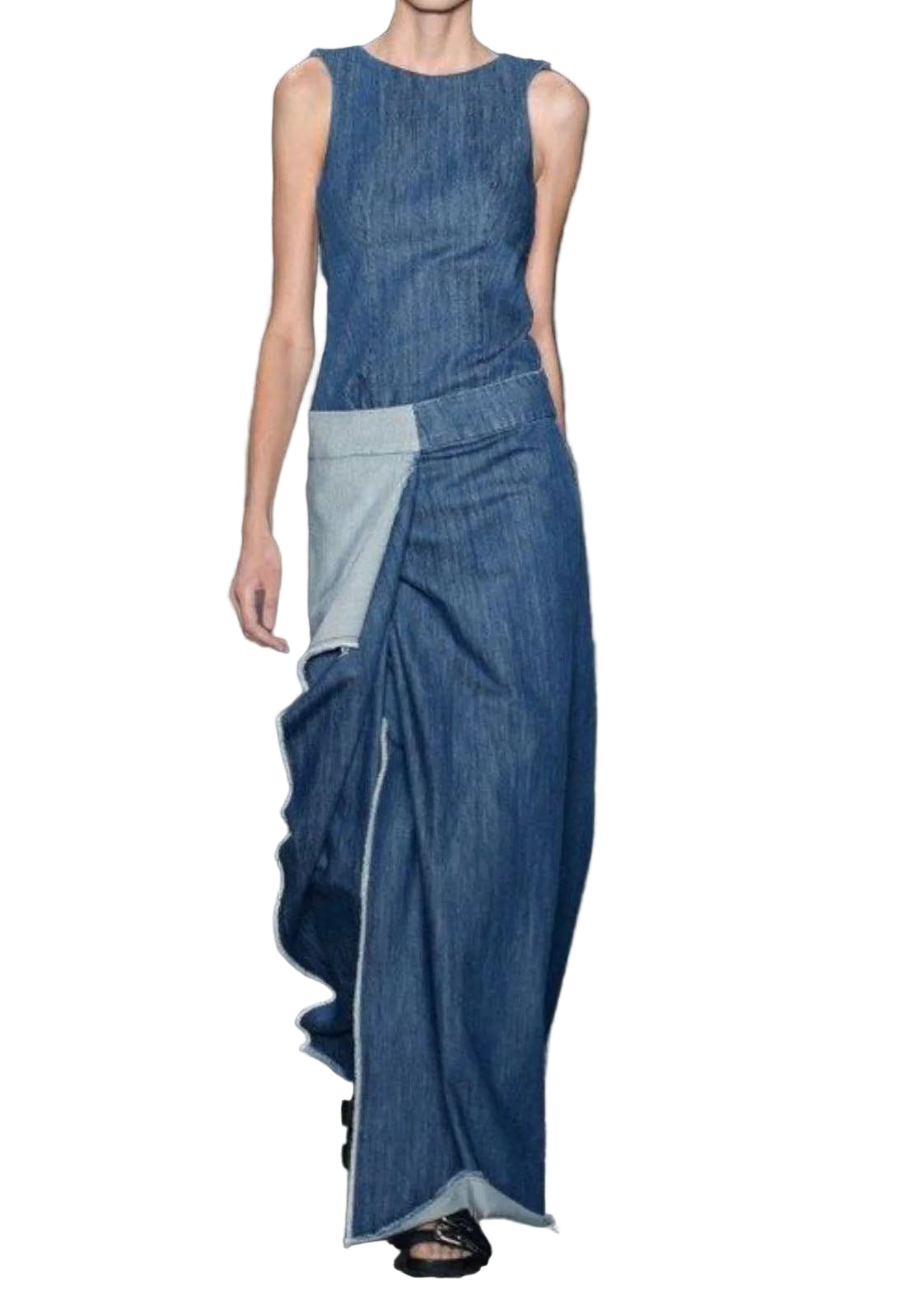 Lång Jeansklänning Dam med Volanger för Avslappnade Tillfällen 0